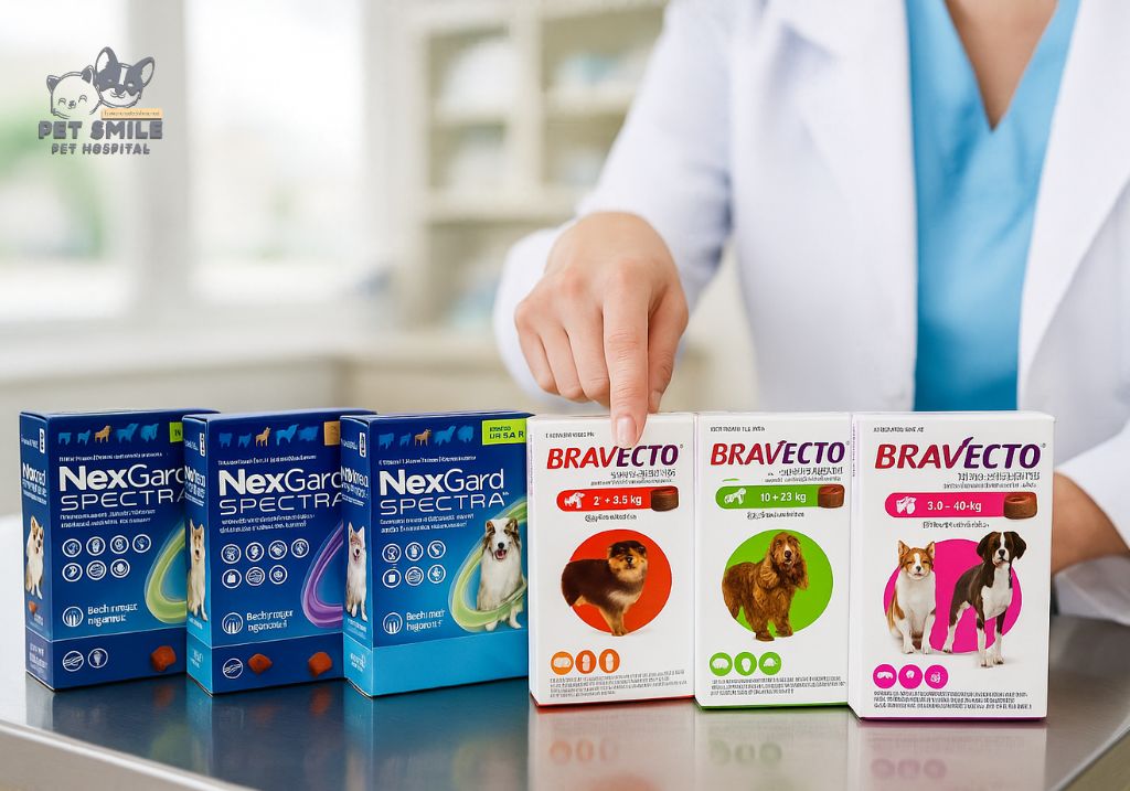 ผลิตภัณฑ์ป้องกันเห็บหมัดสุนัข Nexgard Spectra และ Bravecto ที่โรงพยาบาลในร้อยเอ็ด